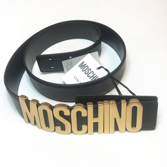 New  Authentic Moschino Gold matte logo black belt - Picture 5 of 7